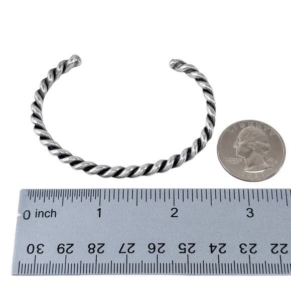 Southwest Twisted Wire Cuff Bracelet | Vintage Sterling Silver 925 | 6.5" - Picture 9 of 10